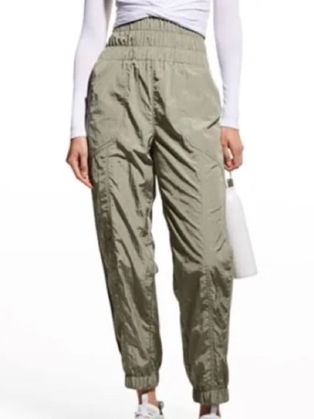 Free Olive Green Satin High-Rise Jogger Pants